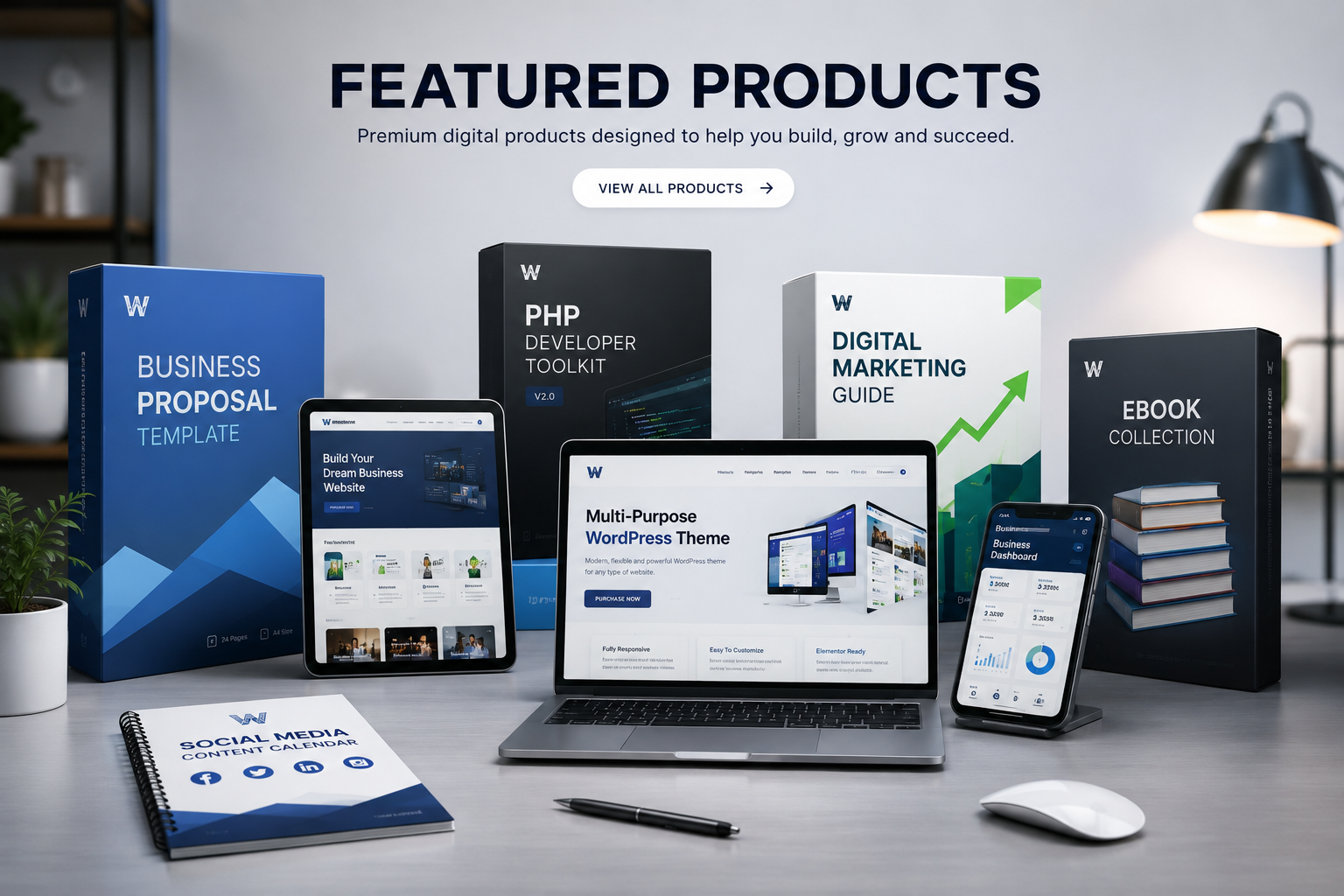 Digital product collection display with templates, scripts and guides