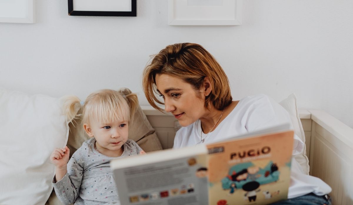 Parent and child spending calm, focused time together at home